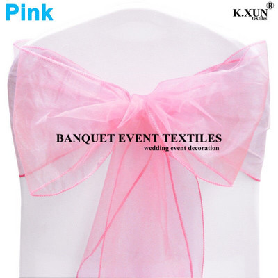 25 tk 100 tk organza tooliraamid Tooli vibud Pulmapidu Sündmus Xmas Bankett Decor Läbipaistev organza kangas 18cm x 275cm