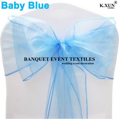 25 tk 100 tk organza tooliraamid Tooli vibud Pulmapidu Sündmus Xmas Bankett Decor Läbipaistev organza kangas 18cm x 275cm