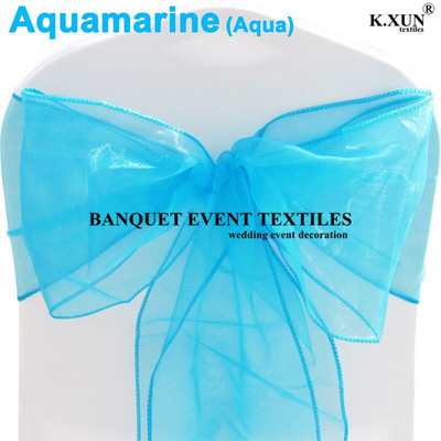 25 tk 100 tk organza tooliraamid Tooli vibud Pulmapidu Sündmus Xmas Bankett Decor Läbipaistev organza kangas 18cm x 275cm