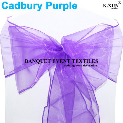 25 tk 100 tk organza tooliraamid Tooli vibud Pulmapidu Sündmus Xmas Bankett Decor Läbipaistev organza kangas 18cm x 275cm