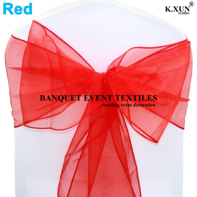 25 tk 100 tk organza tooliraamid Tooli vibud Pulmapidu Sündmus Xmas Bankett Decor Läbipaistev organza kangas 18cm x 275cm