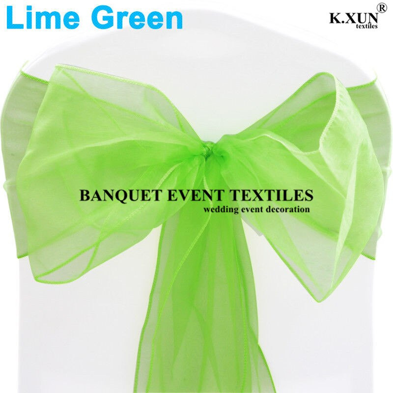 25 tk 100 tk organza tooliraamid Tooli vibud Pulmapidu Sündmus Xmas Bankett Decor Läbipaistev organza kangas 18cm x 275cm