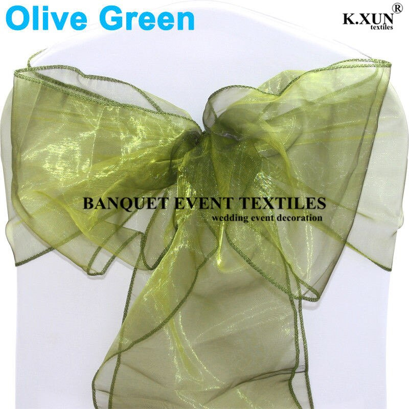 25 tk 100 tk organza tooliraamid Tooli vibud Pulmapidu Sündmus Xmas Bankett Decor Läbipaistev organza kangas 18cm x 275cm