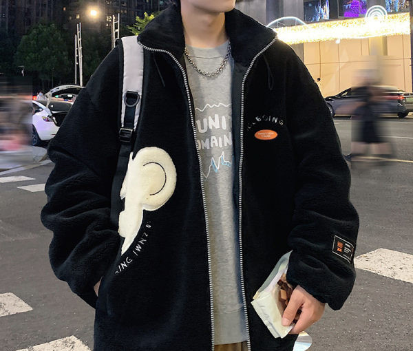 Ležerna muška plišana jakna s vezom