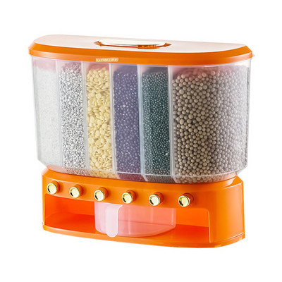 Cukorka adagoló gép Rizsadagoló 6 rács Easy Press 6 rács rizs adagoló Gabona vödör Konyhai élelmiszer tároló doboz rizs számára