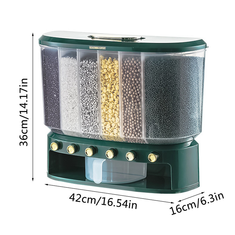 Cukorka adagoló gép Rizsadagoló 6 rács Easy Press 6 rács rizs adagoló Gabona vödör Konyhai élelmiszer tároló doboz rizs számára