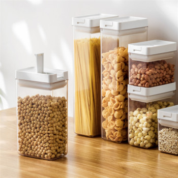Влагоустойчиви контейнери за зърнени култури с лесно заключващ се капак за паста, ориз, сухи храни, пластмасови кафе, бонбони, закуски, запечатан контейнер за съхранение