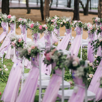 10 ΤΕΜ. Διακόσμηση καρέκλας Νήματα Φύλλα Γαμήλια καρέκλα πάρτι ξενοδοχείου Streamer Wedding Arch Draping Fabric Voile Royal Blue Wedding Sashes