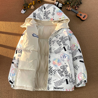 Geaca de iarna casual cu imprimeu si gluga