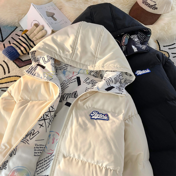 Geaca de iarna casual cu imprimeu si gluga