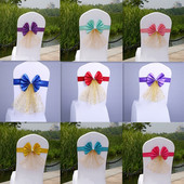 10db/készlet Díszes széktámla szárnyak elasztikus esküvői parti bankett szék csípős arany csipke dekor csomó konyhai vacsoraszékhez