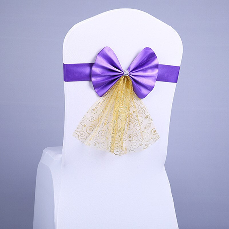 10db/készlet Díszes széktámla szárnyak elasztikus esküvői parti bankett szék csípős arany csipke dekor csomó konyhai vacsoraszékhez