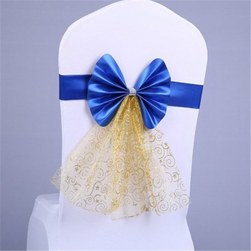 10db/készlet Díszes széktámla szárnyak elasztikus esküvői parti bankett szék csípős arany csipke dekor csomó konyhai vacsoraszékhez