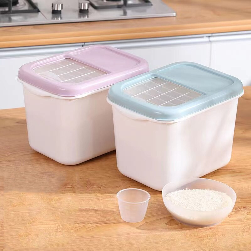 5KG plastový dávkovač obilnín, vlhkotesný úložný box, kuchynský organizér na potraviny, ryžu a obilniny, úložné plechovky a poháre