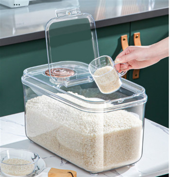 Кухненска кутия за съхранение на ориз 5/10 кг. Нано вложка, устойчива на влага, контейнер за храна, ориз, запечатана кофа за зърнени храни Кухненски органайзер