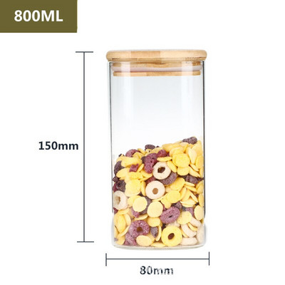 300-1400 ml négyzet alakú lezárt üvegpalackok tea kávébab átlátszó üveg tároló tartályok cukorka és snack üveg bambusz fedéllel