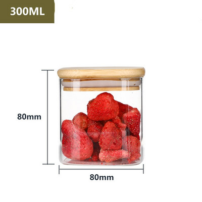300-1400 ml négyzet alakú lezárt üvegpalackok tea kávébab átlátszó üveg tároló tartályok cukorka és snack üveg bambusz fedéllel