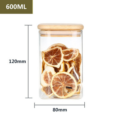 300-1400 ml négyzet alakú lezárt üvegpalackok tea kávébab átlátszó üveg tároló tartályok cukorka és snack üveg bambusz fedéllel