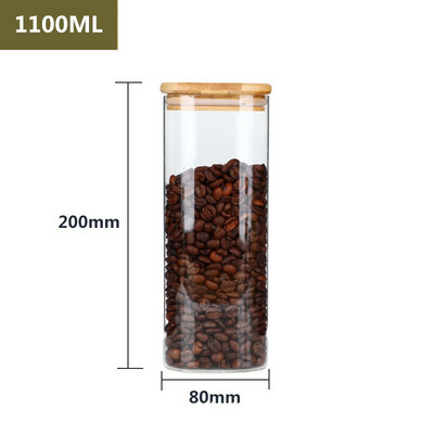 300-1400 ml négyzet alakú lezárt üvegpalackok tea kávébab átlátszó üveg tároló tartályok cukorka és snack üveg bambusz fedéllel