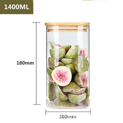 300-1400 ml négyzet alakú lezárt üvegpalackok tea kávébab átlátszó üveg tároló tartályok cukorka és snack üveg bambusz fedéllel