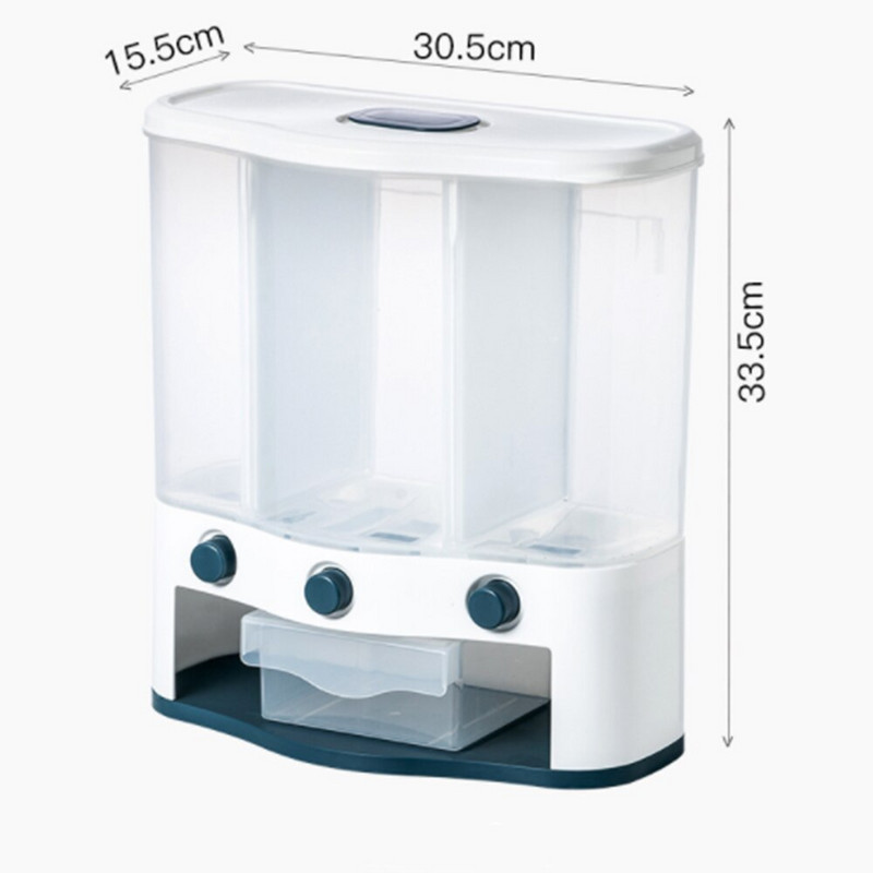 6L nástenný samostatný vedro na ryžu, dávkovač obilnín, vlhkosť odolný plastový automatický stojan, uzavretý dávkovací box na potraviny