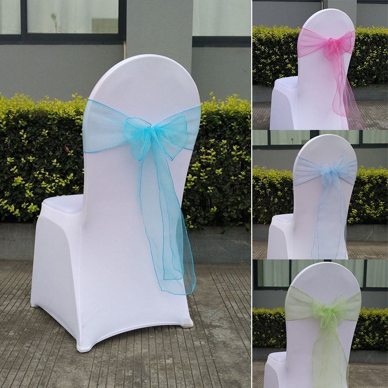 25 vnt. kėdžių mazgas vestuvių vakarėliui banketų reikmenys kėdžių varčios organza vestuvinės kėdės nugaros apdaila 18 * 275 cm 13 spalvų