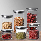 Borcan etanșat din sticlă cu bor, cu capac, cilindric, nucă, pentru ceai, sticlă, recipient pentru depozitare, sticlă transparentă pentru cereale.