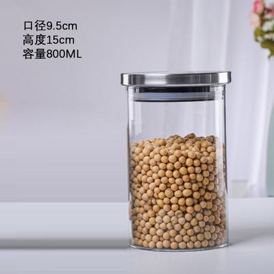 Borcan etanșat din sticlă cu bor, cu capac, cilindric, nucă, pentru ceai, sticlă, recipient pentru depozitare, sticlă transparentă pentru cereale.