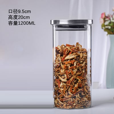 Borcan etanșat din sticlă cu bor, cu capac, cilindric, nucă, pentru ceai, sticlă, recipient pentru depozitare, sticlă transparentă pentru cereale.