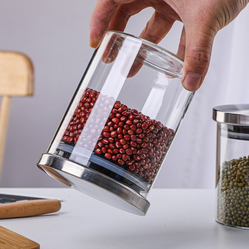 Borcan etanșat din sticlă cu bor, cu capac, cilindric, nucă, pentru ceai, sticlă, recipient pentru depozitare, sticlă transparentă pentru cereale.