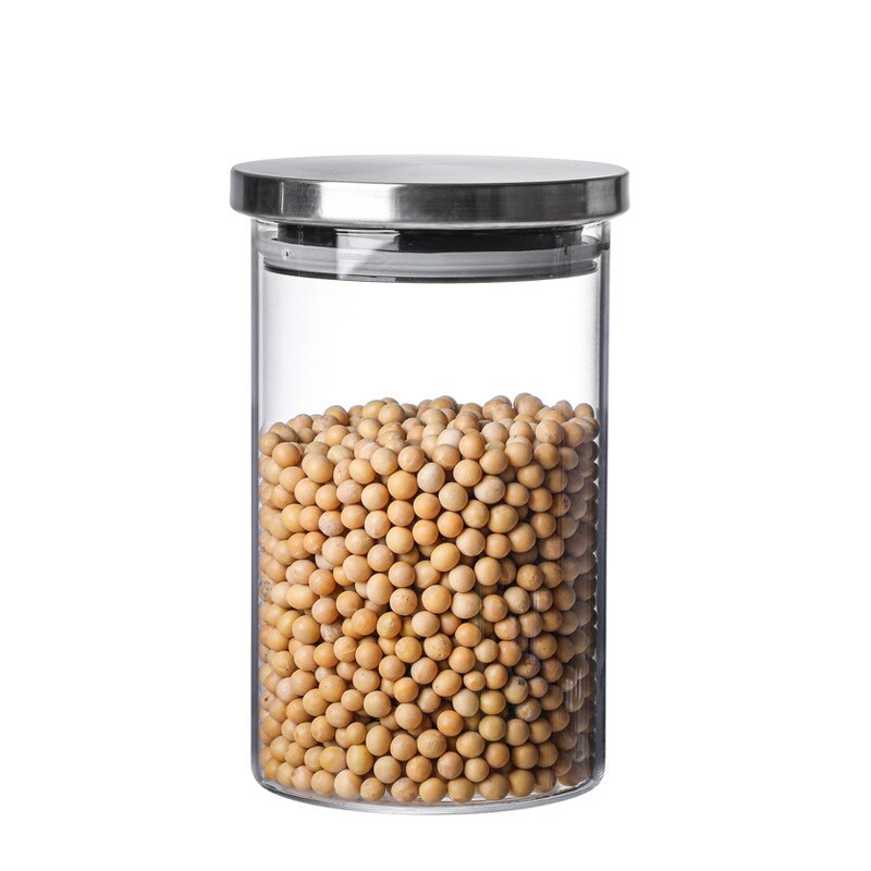 Borcan etanșat din sticlă cu bor, cu capac, cilindric, nucă, pentru ceai, sticlă, recipient pentru depozitare, sticlă transparentă pentru cereale.