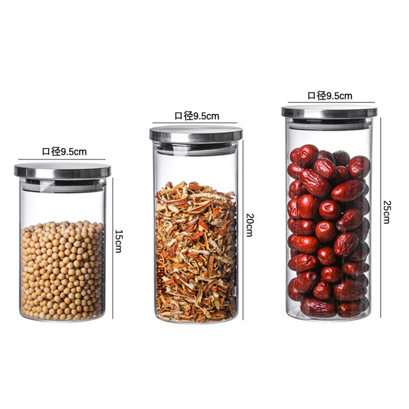 Borcan etanșat din sticlă cu bor, cu capac, cilindric, nucă, pentru ceai, sticlă, recipient pentru depozitare, sticlă transparentă pentru cereale.