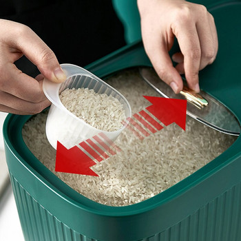 Кофа за ориз Кухненски контейнер Устойчив на насекоми и влага цилиндър за брашно Запечатана кофа Резервоар Кутия за съхранение на ориз с лъжичка