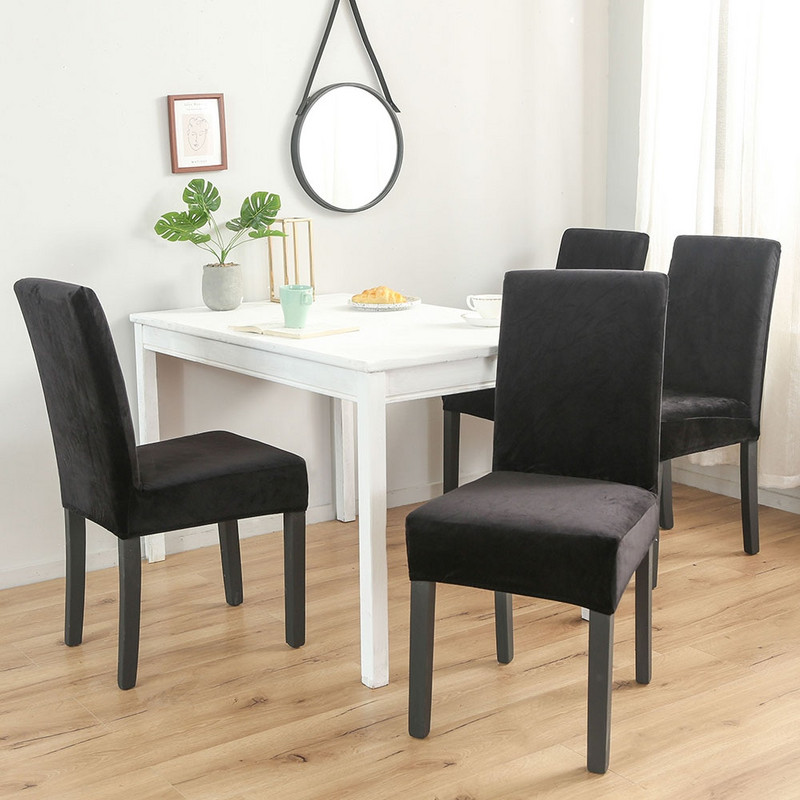 Huse pentru scaune Airldianer, catifea extensibilă, huse pentru mese, culoare solidă, spandex, huse pentru scaune de pluș, protectie pentru sufragerie acasă