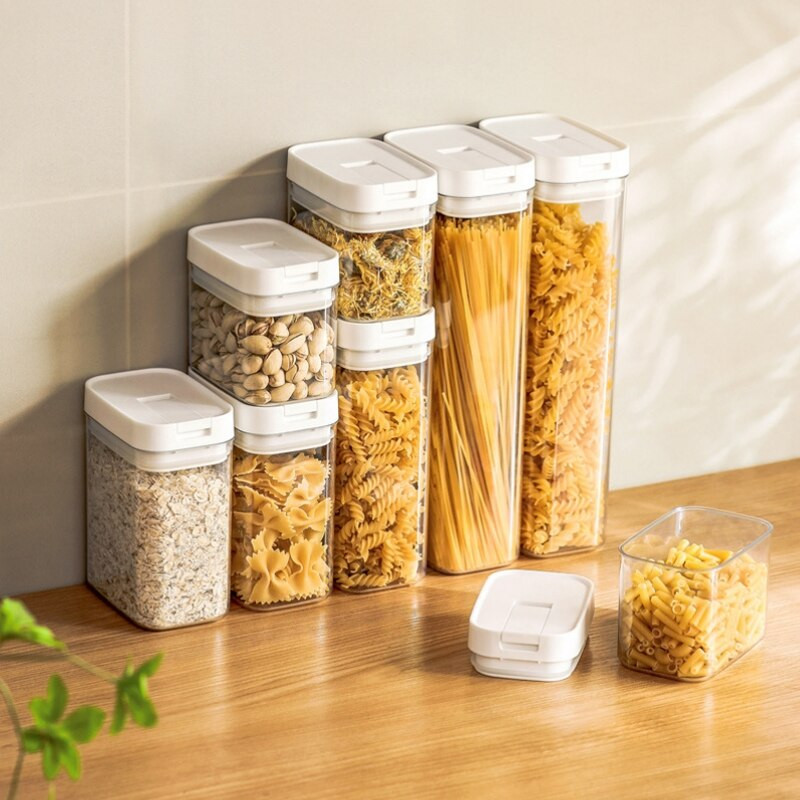 Kutija za pohranu s 4 različita kapaciteta Plastične poboljšane zapečaćene konzerve za nadogradnju Kuhinjski prozirni kanister za hranu Posuda za održavanje svježe Stakla