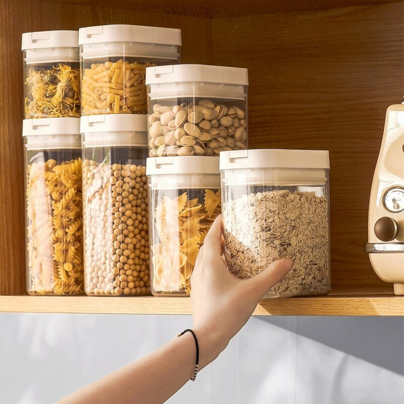 Kutija za pohranu s 4 različita kapaciteta Plastične poboljšane zapečaćene konzerve za nadogradnju Kuhinjski prozirni kanister za hranu Posuda za održavanje svježe Stakla