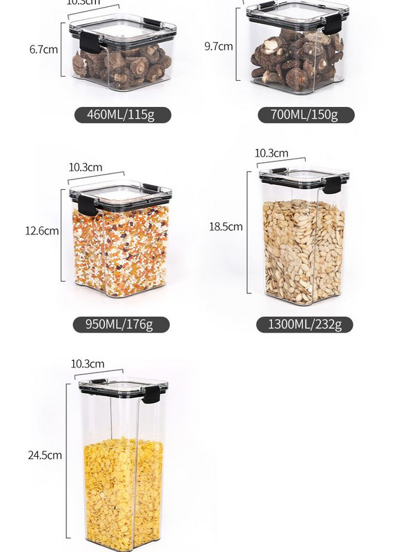 Borcan stivuit pentru bucătărie, cutie de depozitare a alimentelor din plastic, sticlă cu rezervor cu mai multe cereale, borcan de ceai cu fructe uscate, cutie de containere organizatoare pentru frigider