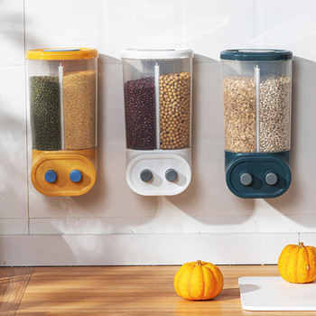 Монтиран на стена дозатор за зърнени храни Запечатан резервоар за съхранение на храна Контейнери за кофи за ориз Прозрачна преса Кутия за органайзер за зърнени зърна