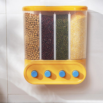 Монтиран на стена дозатор за зърнени храни Запечатан резервоар за съхранение на храна Контейнери за кофи за ориз Прозрачна преса Кутия за органайзер за зърнени зърна