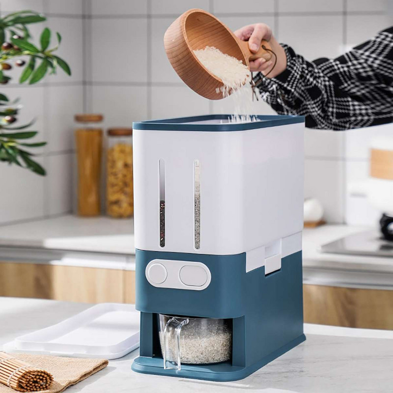 Automatická nádoba na skladovanie ryže s objemom 10 kg, kuchynská nádoba na potraviny, vedro s nano hmyzom odolným úložným boxom na obilie, dávkovač kuchynských obilnín