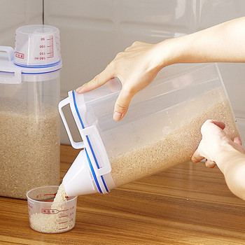 Прозрачни пластмасови контейнери за съхранение на ориз Дозатор за зърнени култури Кухненски херметически затворени буркани Организация на храната Голям контейнер Влагоустойчив
