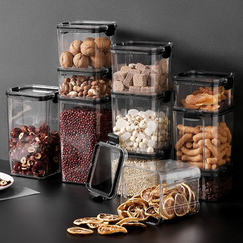 Пластмасов контейнер за съхранение на храна Буркани за комплект с капак Кухненски насипни запечатани кутии Хладилник Многозърнест резервоар Контейнер за зърнени храни