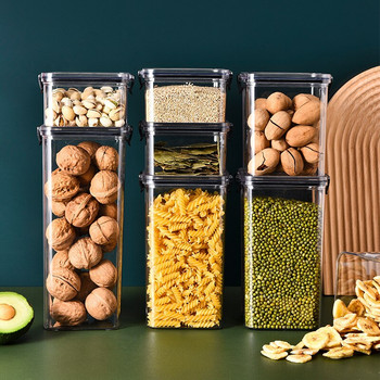 Запечатани кутии за храна за домакинството Пластмасова прозрачна кутия за съхранение на зърно Контейнер за съхранение на храна Кухненски прибори за кухненски органайзер