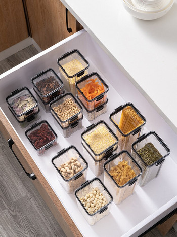 Σφραγισμένα κουτιά οικιακών τροφίμων Πλαστικό διαφανές κουτί αποθήκευσης σιτηρών Δοχείο αποθήκευσης τροφίμων Κουζινικά σκεύη για οργανωτή κουζίνας