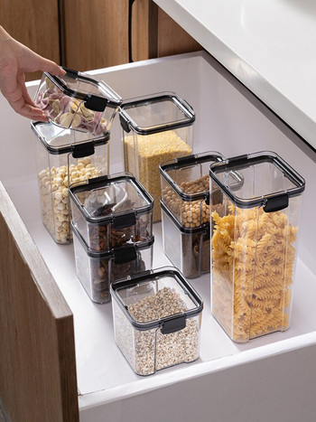 Σφραγισμένα κουτιά οικιακών τροφίμων Πλαστικό διαφανές κουτί αποθήκευσης σιτηρών Δοχείο αποθήκευσης τροφίμων Κουζινικά σκεύη για οργανωτή κουζίνας