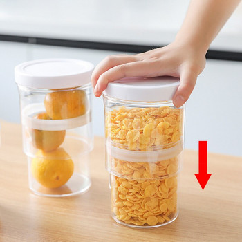 Телескопичен резервоар за съхранение Тип преса Запечатваща кутия Пластмасова храна Бутилка за зърнени храни Контейнер за консерви за зърно Кухненски органайзер Хладилник