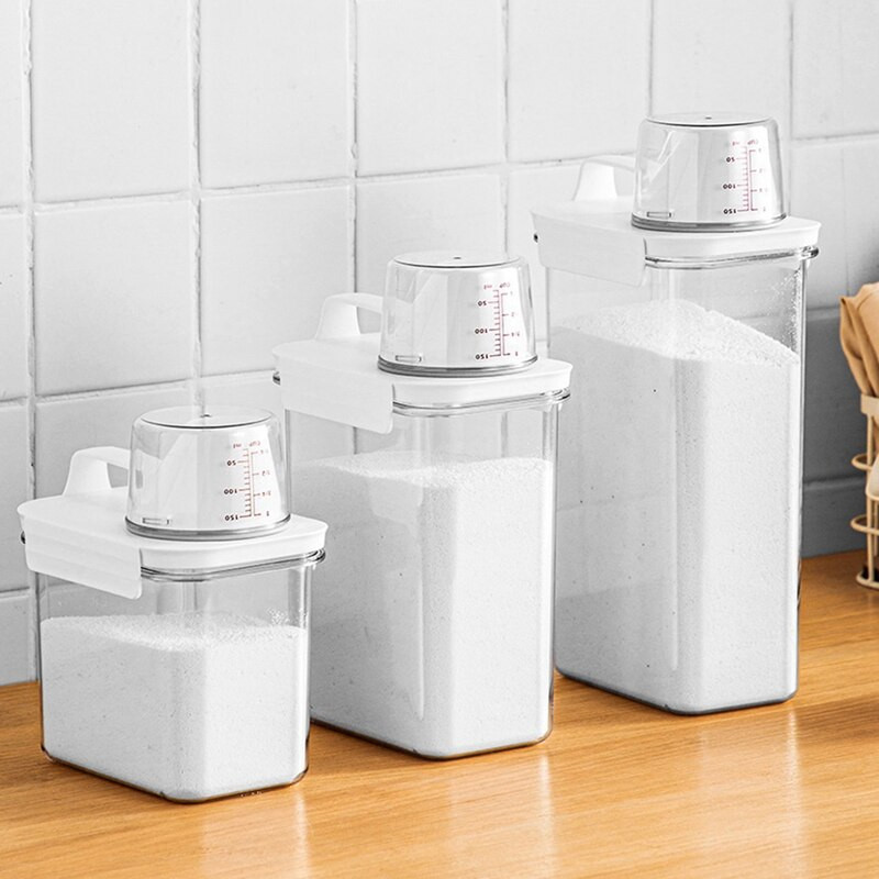 Hermetiška skalbinių ploviklio miltelių laikymo dėžutė skalbimo miltelių talpykla su dangteliu ir rankena universali laikymo dėžė