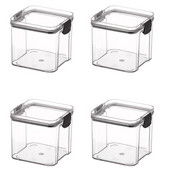 4 tk köögis suletud purgid, teravilja säilitamise purgid, külmikud, virnastatavad purgid, läbipaistvad purgid, värske säilituskarbid