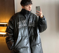 Jachetă largi de iarnă pentru bărbați, cu litere și guler înalt