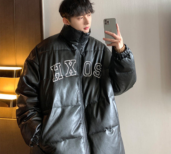 Jachetă largi de iarnă pentru bărbați, cu litere și guler înalt